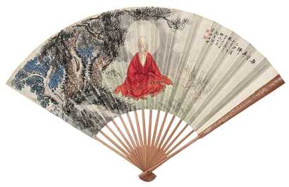 汪坤 王葆戌 己卯（1939年）作 无量寿佛 书法 成扇